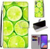 Voor Samsung Galaxy A7 2018 Gekleurde Tekening Cross Textuur Horizontale Flip PU Lederen Case met Houder & Kaartsleuven & Portemonnee & Lanyard (Lime)