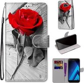 Voor Samsung Galaxy A5 2017 Gekleurde Tekening Cross Textuur Horizontale Flip PU Lederen Case met Houder & Kaartsleuven & Portemonnee & Lanyard (Rode Roos Op Houten)