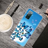 Voor Samsung Galaxy S20 FE schokbestendig geverfd transparant TPU beschermhoes (blauwe vlinder)