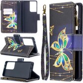 Voor Samsung Galaxy S30 Ultra Gekleurde Tekening Patroon Rits Horizontale Flip Lederen Case met Houder & Kaartsleuven & Portemonnee (Grote Vlinder)
