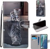 Voor Samsung Galaxy Note 20 Gekleurde Tekening Cross Textuur Horizontale Flip PU Lederen Case met Houder & Kaartsleuven & Portemonnee & Lanyard (Kat Wordt Tijger)