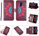 Voor Samsung Galaxy J8 (2018) Afdrukken Tweekleurig half mandala-patroon Dubbelzijdige magnetische gesp Horizontale flip lederen tas met houder & kaartsleuven & portemonnee & fotolijst & lany