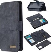 Voor Samsung Galaxy A91 Afneembare Frosted Magnetische Horizontale Flip PU lederen tas met kaartsleuven & houder & rits Portemonnee & fotolijst (zwart blauw)