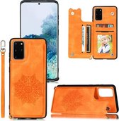 Voor Samsung Galaxy S20 FE Mandala reliëf PU + TPU hoesje met houder & kaartsleuven & fotolijst & draagriem (geel)