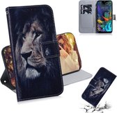 Schilderen Patroon Gekleurde Tekening Horizontale Leren Flip Case met Houder & Kaartsleuven & Portemonnee voor LG K50 (Lion)