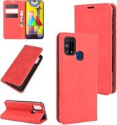 Voor Samsung Galaxy M31 Retro-skin Business magnetische zuignap lederen tas met houder & kaartsleuven en portemonnee (rood)