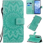 Voor Xiaomi MI 10/10 Pro Geperst Afdrukken Zonnebloempatroon Horizontale Flip PU-lederen hoes met houder & kaartsleuven & portemonnee & lanyard (groen)