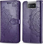 Voor Asus Zenfone 7 Pro ZS671KS Mandala Bloem Reliëf Horizontale Flip Leren Case met Beugel / Kaartsleuf / Portemonnee / Lanyard (Paars)