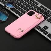 Voor iPhone 11 Pro Max schokbestendig TPU-hoesje in effen kleur met polsband (rozerood)