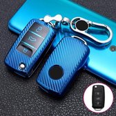 Voor Volkswagen vouwen 3-knops auto TPU sleutel beschermhoes sleutelhoes met sleutelring (blauw)