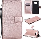 Voor Xiaomi Poco X3 NFC Geperst Afdrukken Zonnebloempatroon Horizontale Flip PU-lederen hoes met houder & kaartsleuven & portemonnee & lanyard (roségoud)