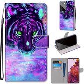 Voor Samsung Galaxy S21 Ultra 5G Gekleurde Tekening Cross Textuur Horizontale Flip PU Lederen Case met Houder & Kaartsleuven & Portemonnee & Lanyard (Tijger Drinkwater)