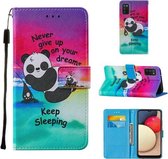 Voor Samsung Galaxy A02s (Europese versie) Cross Texture Painting Pattern Horizontale Flip Leather Case met houder & kaartsleuven & portemonnee & Lanyard (Sleeping Panda)