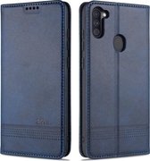 Voor Samsung Galaxy A11 AZNS Magnetische Kalf Textuur Horizontale Flip Leren Case met Kaartsleuven & Houder & Portemonnee (Donkerblauw)