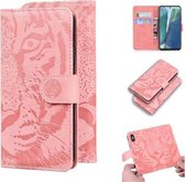 Voor Samsung Galaxy Note 20 Tiger Embossing Pattern Horizontale Flip lederen tas met houder & kaartsleuven & portemonnee (roze)