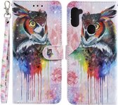 Voor Samsung Galaxy A11 / M11 3D-schilderijpatroon Gekleurde tekening Horizontale flip PU-lederen tas met houder & kaartsleuven & portemonnee (olieverfschilderij uil)