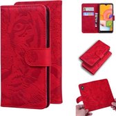 Voor Samsung Galaxy A01 Tiger Embossing Pattern Horizontale Flip lederen tas met houder & kaartsleuven & portemonnee (rood)