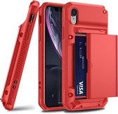 Voor iPhone X / XS PC + TPU schokbestendige beschermhoes voor zwaar gebruik met schuifsleuf voor meerdere kaarten (rood)