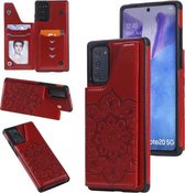 Voor Samsung Galaxy Note20 bloem reliëf patroon schokbestendig beschermhoes met houder & kaartsleuven & fotolijst (rood)