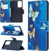 Voor Samsung Galaxy Note20 Ultra Gekleurde Tekening Patroon Horizontale Flip Leren Case met Houder & Kaartsleuven & Portemonnee (Goud Vlinder)