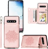 Voor Samsung Galaxy S10 Plus Mandala reliëf PU + TPU hoesje met houder & kaartsleuven & fotolijst & riem (rose goud)