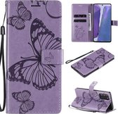Voor Samsung Galaxy Note20 3D vlinders reliëf patroon horizontale flip lederen tas met houder & kaartsleuf & portemonnee (paars)