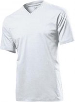 Set van 5x stuks wit basic heren t-shirt v-hals 150 grams katoen, maat: Medium