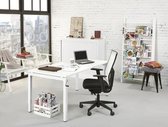 4 poots slinger verstelbaar bureau zit/zit Kubus breed 180CM diep 80CM bladkleur Beuken framekleur Aluminium (RAL9006)