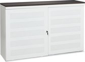 ABC Kantoormeubelen schuifdeurkast met geperforeerde deuren breed 160cm diep 45cm hoogte 100cm bladkleur halifax eiken framekleur wit (ral9010)