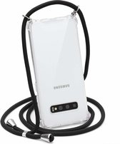 Samsung S10 Hoesje transparant silicone met Koord - Galaxy S10 Koord hoesje draagkoord TPU backcover - Zwart