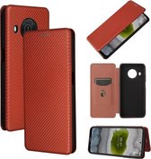 Voor Nokia X20 Koolstofvezel Textuur Magnetische Horizontale Flip TPU + PC + PU Lederen Case met Kaartsleuf (Bruin)