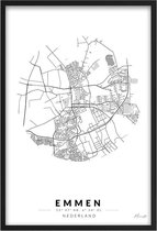 Poster Stad Emmen - A4 - 21 x 30 cm - Inclusief lijst (Zwart Aluminium)