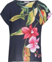 Cassis - Female - T-shirt met blad- en bloemenprint  - Marineblauw
