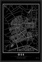 Poster Stad Oss - A2 - 42 x 59,4 cm - Inclusief lijst (Zwart Aluminium) Citymap - Stadsposter - Plaatsnaam poster Oss - Stadsplattegrond