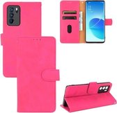 Voor OPPO Reno6 Pro Effen Kleur Huid Voelen Magnetische Gesp Horizontale Flip Kalf Textuur PU Lederen Case met Houder & Kaartsleuven & Portemonnee (Rose Red)