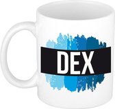 Dex naam cadeau mok / beker met  verfstrepen - Cadeau collega/ vaderdag/ verjaardag of als persoonlijke mok werknemers