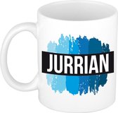 Jurrian naam cadeau mok / beker met  verfstrepen - Cadeau collega/ vaderdag/ verjaardag of als persoonlijke mok werknemers