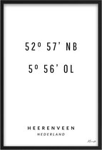 Poster Coördinaten Heerenveen A3 - 30 x 42 cm (Exclusief Lijst)