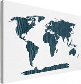 Wereldkaart Kruisjespatroon Blauw - Canvas 100x50