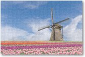 Bloemenveld en molen - Amsterdam - 252 Stukjes puzzel voor volwassenen - Landschap - Natuur - Bloemen