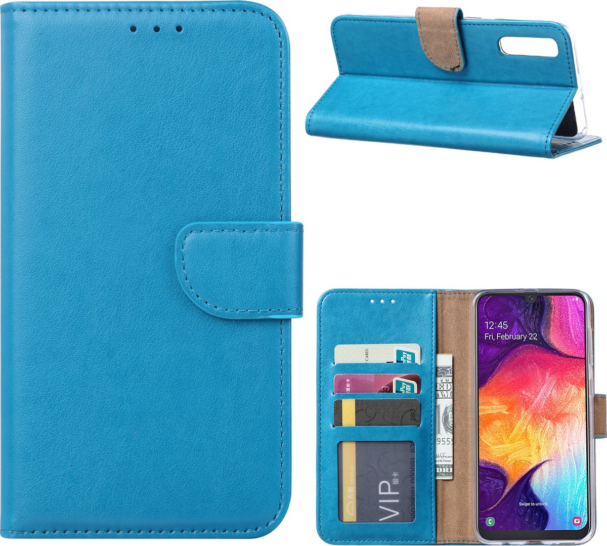 Ntech Portemonnee hoesje met Pasjesruimte Geschikt Voor Samsung Galaxy A70/A70s - Blauw