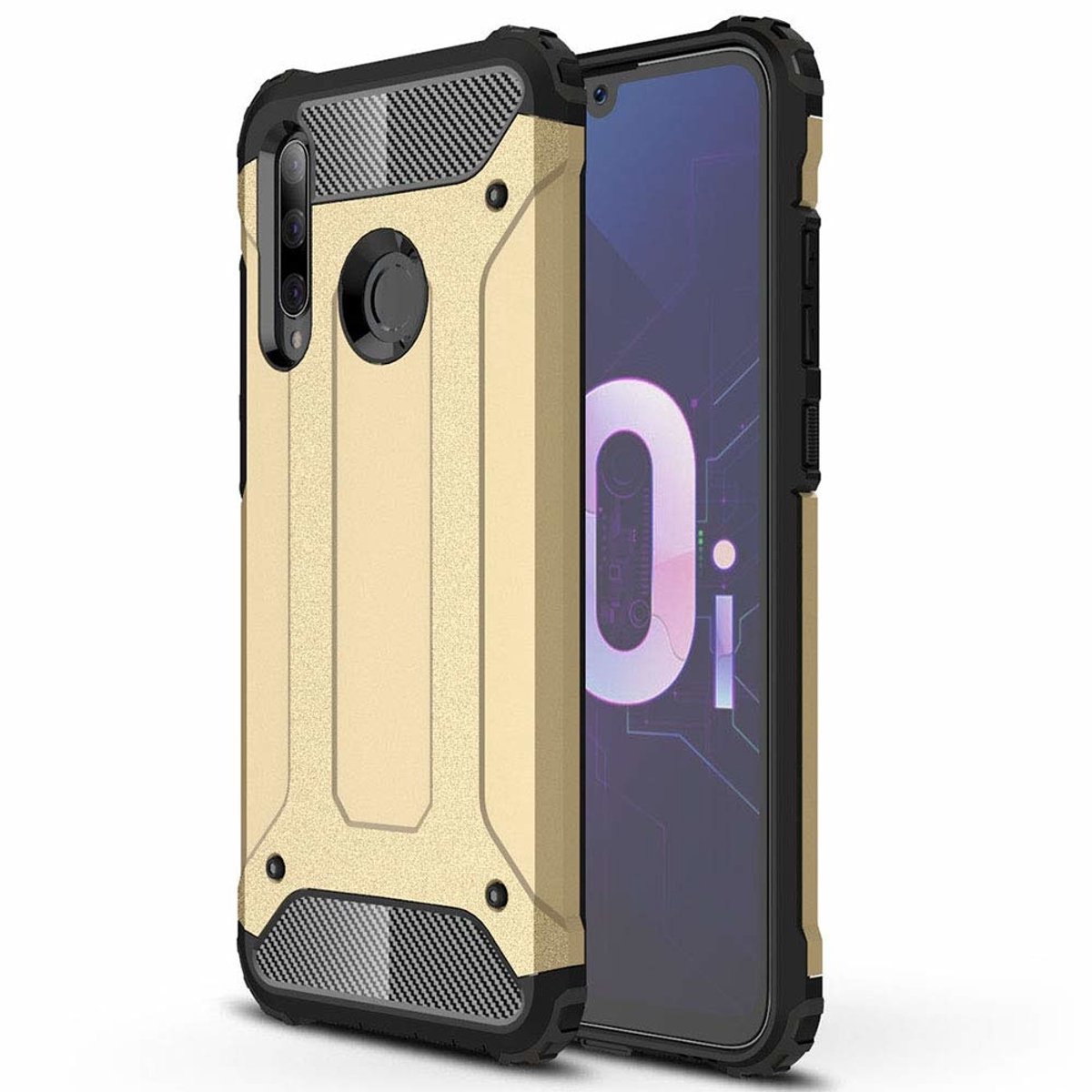 Ntech Hoesje Geschikt voor Huawei P Smart Plus (2018) Dual layer Armor Hoesje - Goud