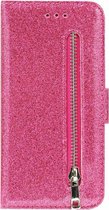 - ADEL Kunstleren Book Case Pasjes Portemonnee Hoesje Geschikt voor Samsung Galaxy J6 Plus (2018) - Bling Bling Glitter Roze