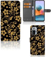 Telefoonhoesje Xiaomi Redmi Note 10 Pro Bookcase Cadeau voor Oma Gouden Bloemen