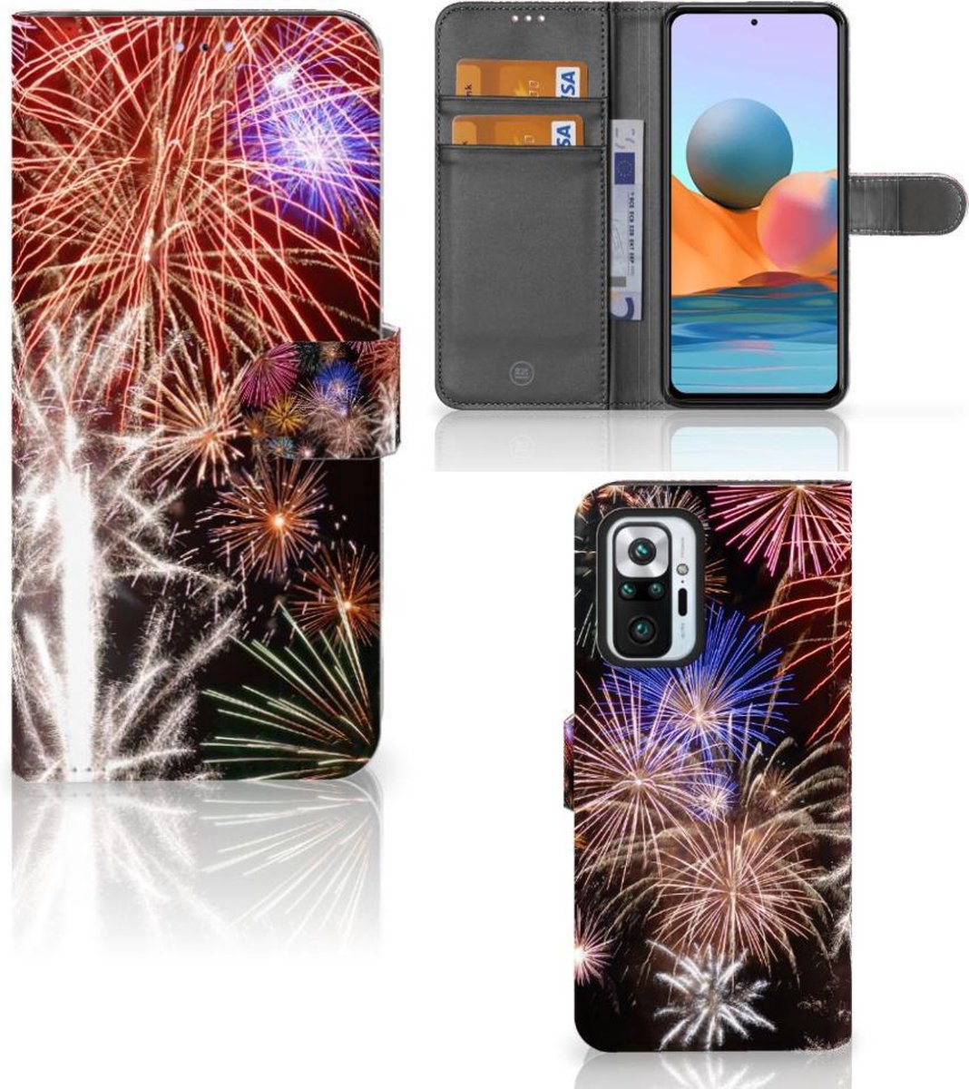 Xiaomi Redmi Note 10 Pro Wallet Case met Pasjes Vuurwerk