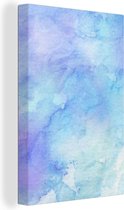 Canvas Schilderij Waterverf - Lichtblauw - Paars - Abstract - 40x60 cm - Wanddecoratie