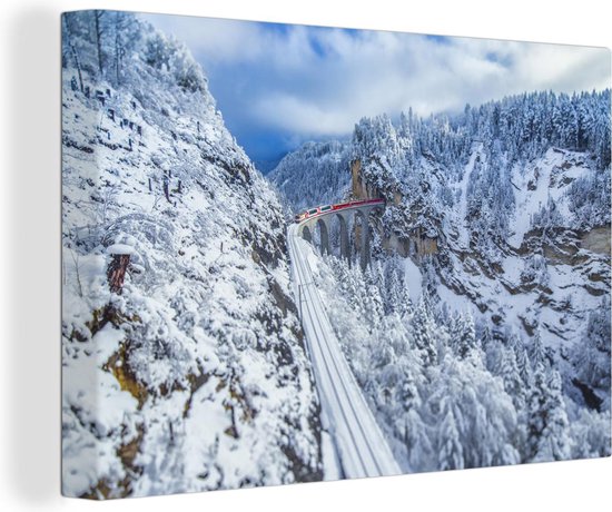 Canvas Schilderijen - Trein door het winterlandschap van Zwitserland - Wanddecoratie
