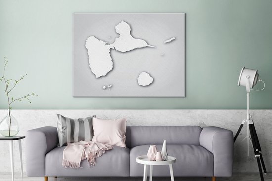 Tableau sur toile Illustration de la Guadeloupe en noir et blanc sur fond gris - 120x90 cm - Décoration murale