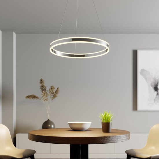 Lucande - Hanglampen- met dimmer - 1licht - metaal, acryl - chroom, wit gesatineerd - Inclusief lichtbron