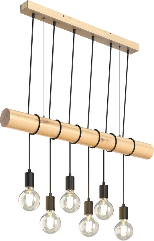 Lindby - Hanglamp - 6 lichts - metaal, hout - E27 - licht hout